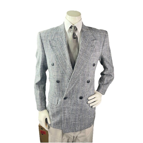 Vintage Bachrach Blazer 38R Double Breasted Prince of Wales Check - Picture 3 of 12